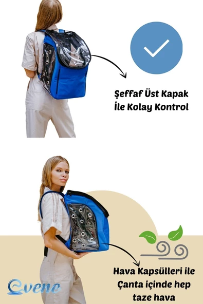 Evene Mavi Kedi Taşıma Çantası Şeffaf Orta Boy Uçak Için Uygun Hava Alan Kapsüllü Su Geçirmez Sırt Çantası - Resim 5