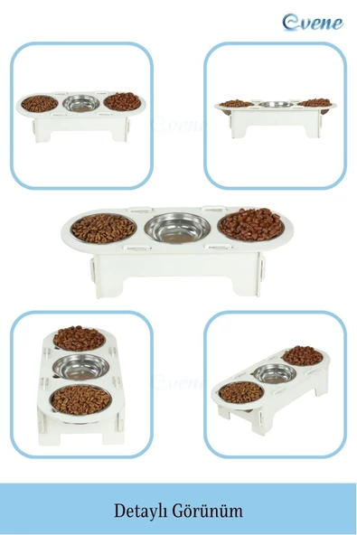 Evene Mama Su Kabı Paslanmaz Çelik Taslı 3'lü Ahşap Kedi Ve Köpek Suluk Oval Model - 5