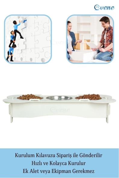 Evene Mama Su Kabı Paslanmaz Çelik Taslı 3'lü Ahşap Kedi Ve Köpek Suluk Kemik Model - Resim 4