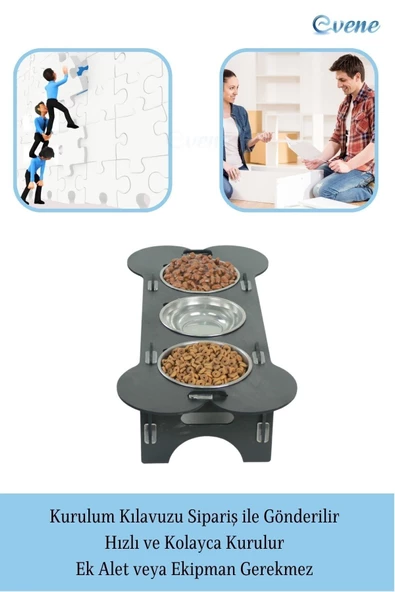 Evene Mama Su Kabı Paslanmaz Çelik Taslı 3'lü Ahşap Kedi Ve Köpek Suluk Kemik Model - Resim 4