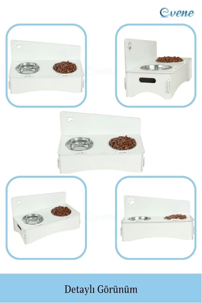 Evene Mama Su Kabı Paslanmaz Çelik Taslı 2'li Ahşap Kedi Ve Köpek Suluk Patili Model - Resim 5