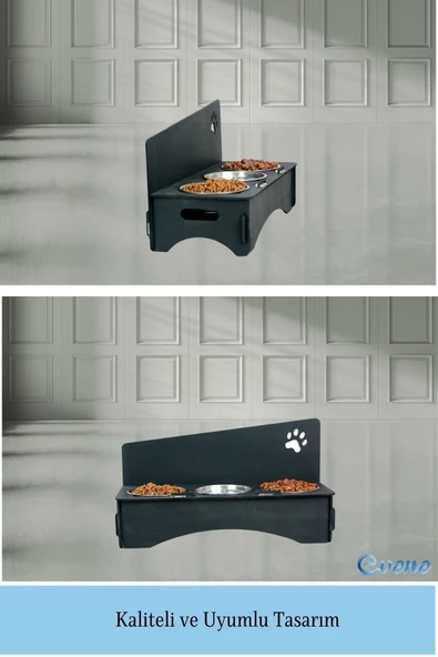 Evene Mama Su Kabı Paslanmaz Çelik Taslı 3'lü Ahşap Kedi Ve Köpek Suluk Patili Model - Resim 6