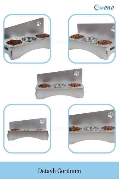 Evene Mama Su Kabı Paslanmaz Çelik Taslı 3'lü Ahşap Kedi Ve Köpek Suluk Patili Model - Resim 5