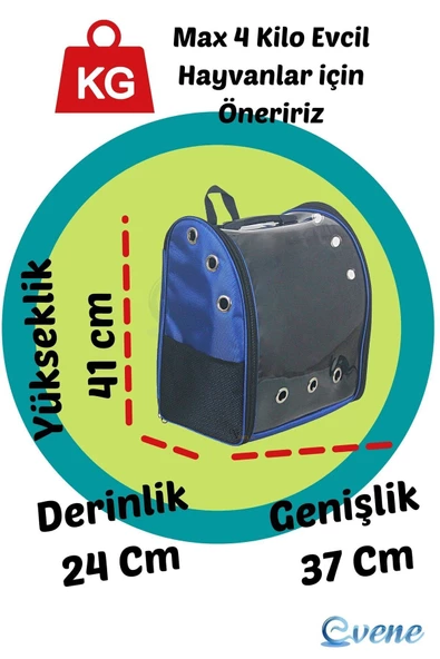 Evene Mavi Kedi Taşıma Çantası Şeffaf Büyük Boy Uçak Için Uygun Hava Alan Su Geçirmez 2 Tarafı Açılır Sırt - Resim 2