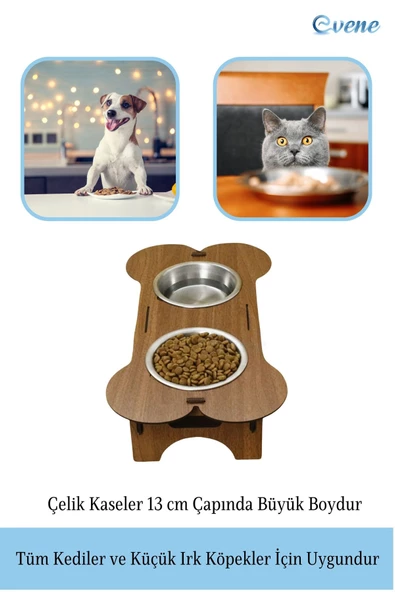 Evene Kedi Mama Kabı Kedi Su Kabı Kedi Mama ve Su Kabı Kedi Yemek Kabı 2 Çelik Kase Model 3 Ceviz - 4