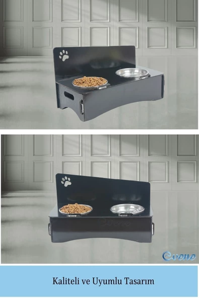 Evene Mama Su Kabı Paslanmaz Çelik Taslı 2'li Ahşap Kedi Ve Köpek Suluk Patili Model - Resim 6
