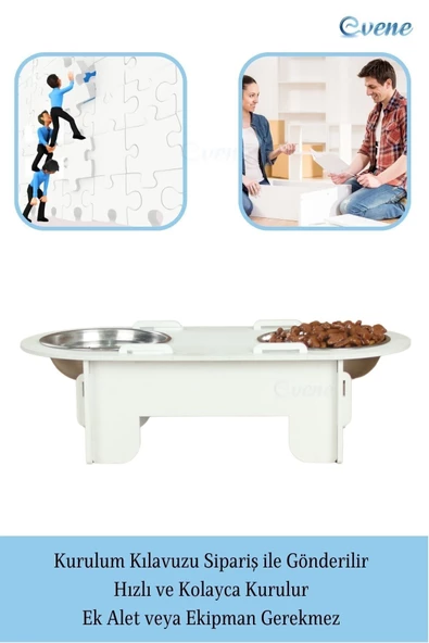 Evene Mama Su Kabı Paslanmaz Çelik Taslı 2'li Ahşap Kedi Ve Köpek Suluk Oval Model - Resim 4