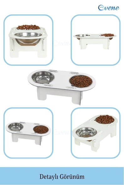 Evene Mama Su Kabı Paslanmaz Çelik Taslı 2'li Ahşap Kedi Ve Köpek Suluk Oval Model - Resim 5
