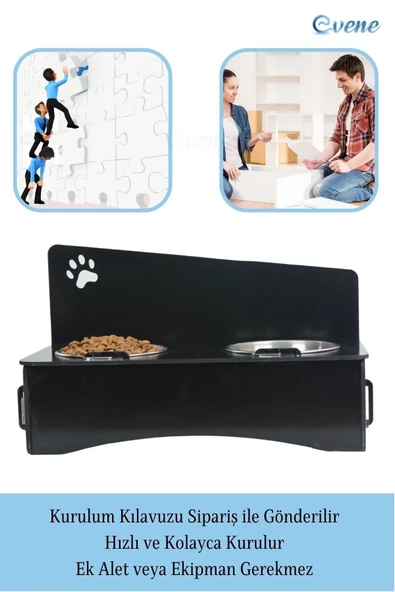 Evene Mama Su Kabı Paslanmaz Çelik Taslı 2'li Ahşap Kedi Ve Köpek Suluk Patili Model - Resim 4