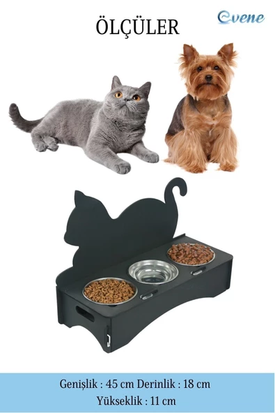 Evene Mama Su Kabı Paslanmaz Çelik Taslı 3'lü Ahşap Kedi Ve Köpek Suluk Kedi Arkalıklı Model - Resim 2