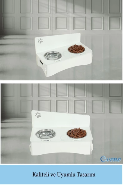 Evene Mama Su Kabı Paslanmaz Çelik Taslı 2'li Ahşap Kedi Ve Köpek Suluk Patili Model - Resim 6