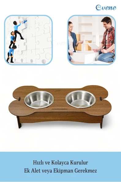 Evene Kedi Mama Kabı Kedi Su Kabı Kedi Mama ve Su Kabı Kedi Yemek Kabı 2 Çelik Kase Model 3 Ceviz - 5