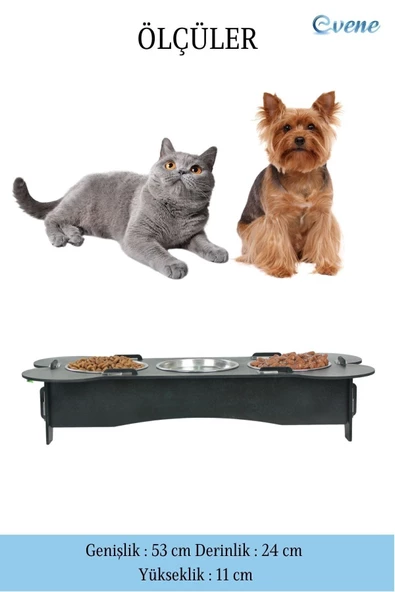 Evene Mama Su Kabı Paslanmaz Çelik Taslı 3'lü Ahşap Kedi Ve Köpek Suluk Kemik Model - Resim 2