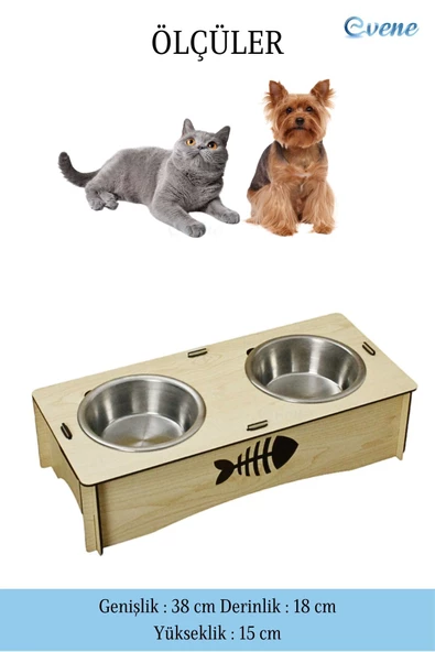 Evene Kedi Mama Kabı Kedi Su Kabı Kedi Mama ve Su Kabı Kedi Yemek Kabı 2 Çelik Kase Model 5 Açık Meşe - 2