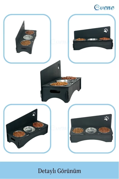 Evene Mama Su Kabı Paslanmaz Çelik Taslı 3'lü Ahşap Kedi Ve Köpek Suluk Patili Model - Resim 5