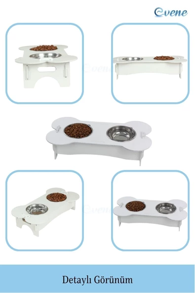 Evene Mama Su Kabı Paslanmaz Çelik Taslı 2'li Ahşap Kedi Ve Köpek Suluk Kemik Model - Resim 5