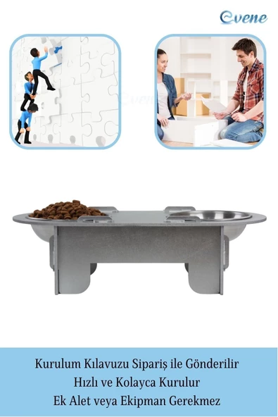 Evene Mama Su Kabı Paslanmaz Çelik Taslı 2'li Ahşap Kedi Ve Köpek Suluk Oval Model - 4