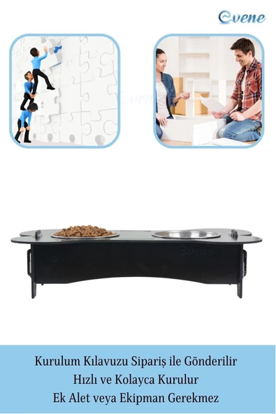 Evene Mama Su Kabı Paslanmaz Çelik Taslı 2'li Ahşap Kedi Ve Köpek Suluk Kemik Model - Resim 4