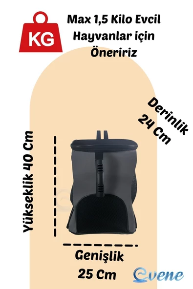 Evene Kedi Çantası Gri Kedi Taşıma Seyahat Sırt Evcil Hayvan Çantası Fileli Kalın El Tutamaçlı - Resim 2