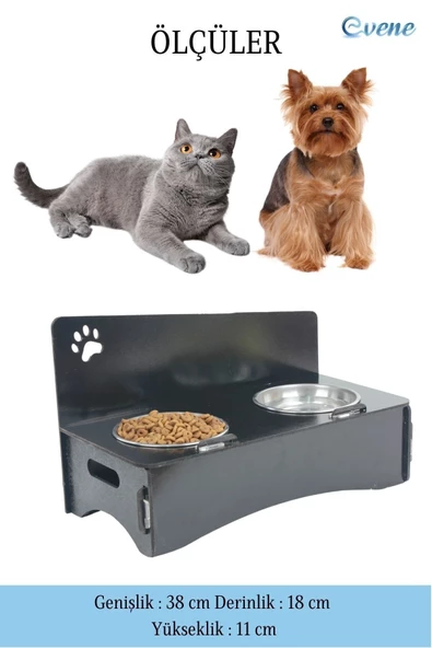 Evene Mama Su Kabı Paslanmaz Çelik Taslı 2'li Ahşap Kedi Ve Köpek Suluk Patili Model - Resim 2