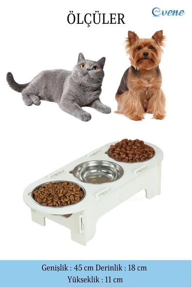 Evene Mama Su Kabı Paslanmaz Çelik Taslı 3'lü Ahşap Kedi Ve Köpek Suluk Oval Model - 2