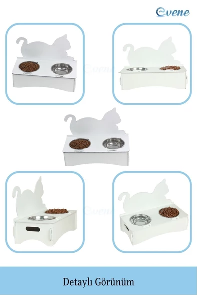 Evene Mama Su Kabı Paslanmaz Çelik Taslı 2'li Ahşap Kedi Ve Köpek Suluk Kedi Arkalık Model - Resim 5