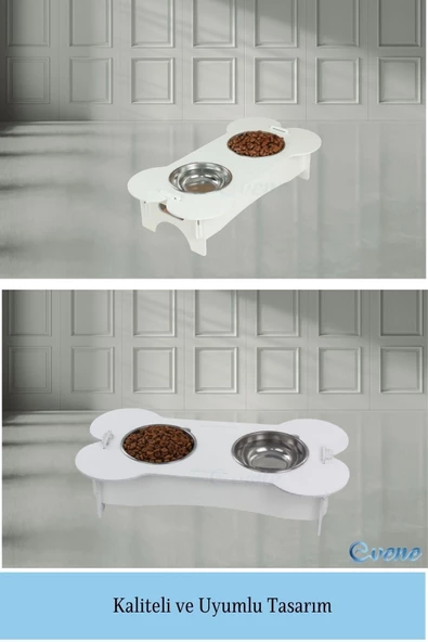 Evene Mama Su Kabı Paslanmaz Çelik Taslı 2'li Ahşap Kedi Ve Köpek Suluk Kemik Model - Resim 6