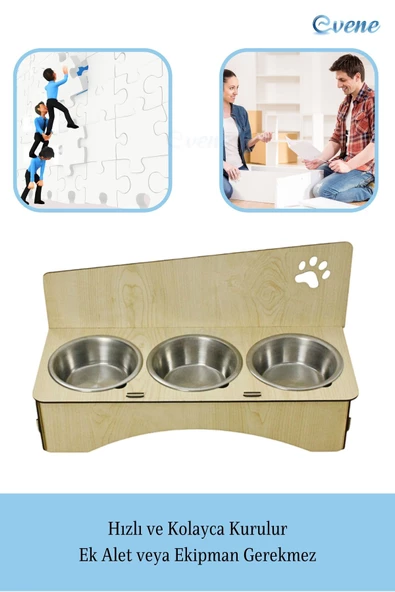 Evene Kedi Mama Kabı Kedi Su Kabı Kedi Mama ve Su Kabı Kedi Yemek Kabı 3 Çelik Kase Model 2 Açık Meşe - Resim 5