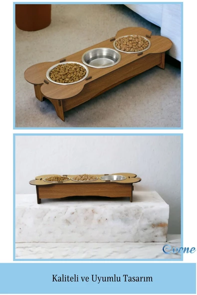 Evene Kedi Mama Kabı Kedi Su Kabı Kedi Mama ve Su Kabı Kedi Yemek Kabı 3 Çelik Kase Model 3 Ceviz - 3