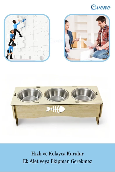 Evene Kedi Mama Kabı Kedi Su Kabı Kedi Mama ve Su Kabı Kedi Yemek Kabı 3 Çelik Kase Model 5 Açık Meşe - 5