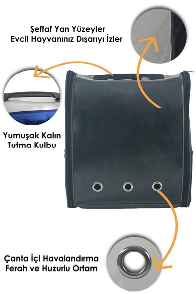 Evene Gri Kedi Taşıma Çantası Şeffaf Büyük Boy Uçak Için Uygun Hava Alan Su Geçirmez 2 Tarafı Açılır Sırt - Resim 3