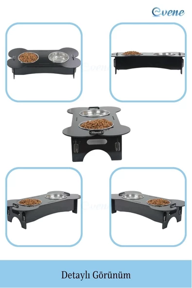 Evene Mama Su Kabı Paslanmaz Çelik Taslı 2'li Ahşap Kedi Ve Köpek Suluk Kemik Model - Resim 5