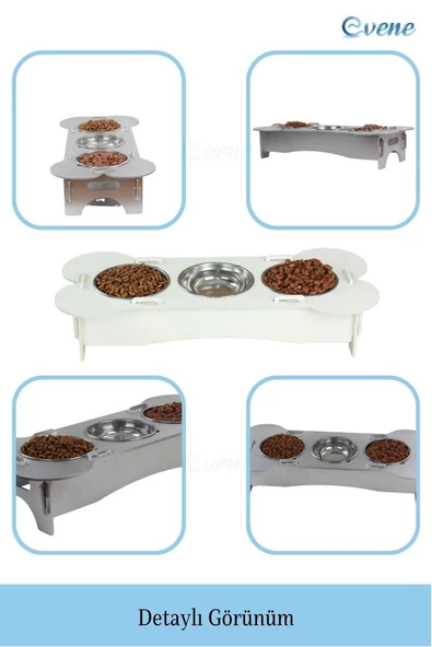 Evene Mama Su Kabı Paslanmaz Çelik Taslı 3'lü Ahşap Kedi Ve Köpek Suluk Kemik Model - Resim 5