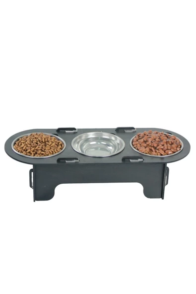 Evene Mama Su Kabı Paslanmaz Çelik Taslı 3'lü Ahşap Kedi Ve Köpek Suluk Oval Model ürün görseli 1