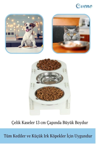 Evene Mama Su Kabı Paslanmaz Çelik Taslı 3'lü Ahşap Kedi Ve Köpek Suluk Oval Model - 3