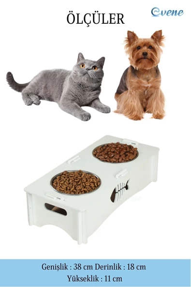 Evene Mama Su Kabı Paslanmaz Çelik Taslı 2'li Ahşap Kedi Ve Köpek Suluk Balıklı Model - 2