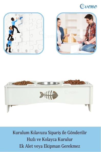 Evene Mama Su Kabı Paslanmaz Çelik Taslı 3'lü Ahşap Kedi Ve Köpek Suluk Balıklı Model - Resim 4