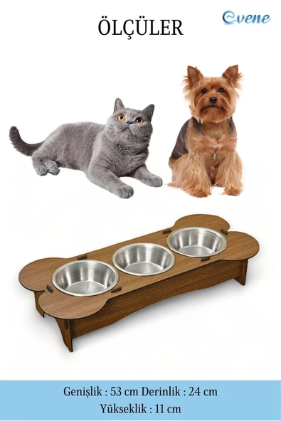 Evene Kedi Mama Kabı Kedi Su Kabı Kedi Mama ve Su Kabı Kedi Yemek Kabı 3 Çelik Kase Model 3 Ceviz - 2