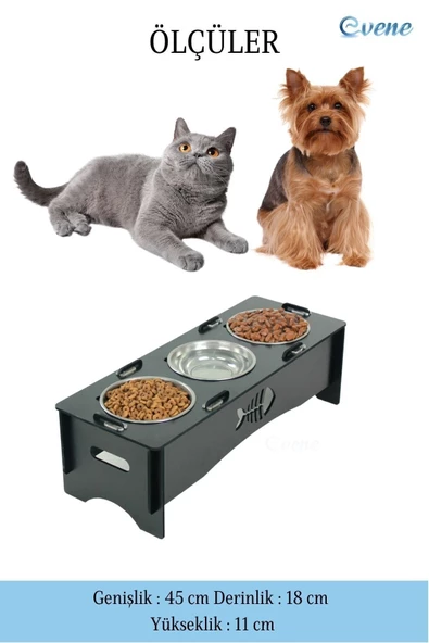 Evene Mama Su Kabı Paslanmaz Çelik Taslı 3'lü Ahşap Kedi Ve Köpek Suluk Balıklı Model - Resim 2