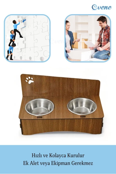 Evene Kedi Mama Kabı Kedi Su Kabı Kedi Mama ve Su Kabı Kedi Yemek Kabı 2 Çelik Kase Model 2 Ceviz - 5