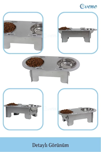 Evene Mama Su Kabı Paslanmaz Çelik Taslı 2'li Ahşap Kedi Ve Köpek Suluk Oval Model - 5