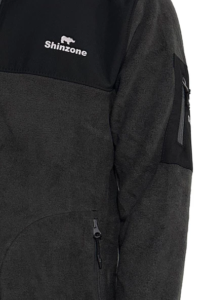 Erkek Regular Fit Fermuarlı Cepli Battal Büyük Beden Polar Füme Sweatshirt - 2