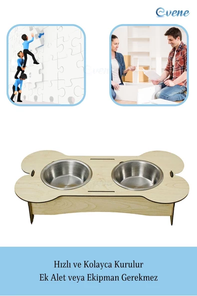 Evene Kedi Mama Kabı Kedi Su Kabı Kedi Mama ve Su Kabı Kedi Yemek Kabı 2 Çelik Kase Model 3 Açık Meşe - Resim 5
