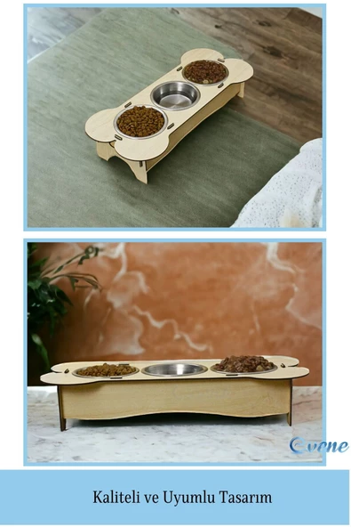 Evene Kedi Mama Kabı Kedi Su Kabı Kedi Mama ve Su Kabı Kedi Yemek Kabı 3 Çelik Kase Model 3 Açık Meşe - Resim 3