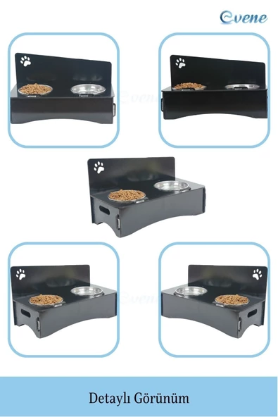 Evene Mama Su Kabı Paslanmaz Çelik Taslı 2'li Ahşap Kedi Ve Köpek Suluk Patili Model - Resim 5