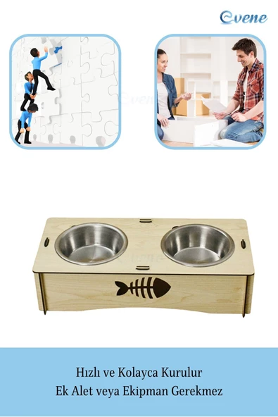 Evene Kedi Mama Kabı Kedi Su Kabı Kedi Mama ve Su Kabı Kedi Yemek Kabı 2 Çelik Kase Model 5 Açık Meşe - 5