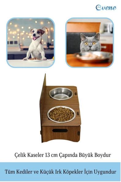 Evene Kedi Mama Kabı Kedi Su Kabı Kedi Mama ve Su Kabı Kedi Yemek Kabı 2 Çelik Kase Model 2 Ceviz - 4