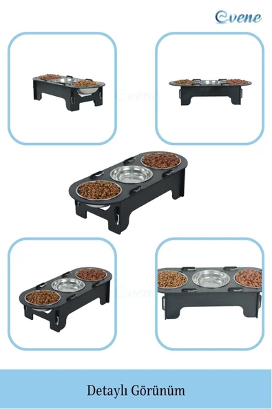 Evene Mama Su Kabı Paslanmaz Çelik Taslı 3'lü Ahşap Kedi Ve Köpek Suluk Oval Model - Resim 5