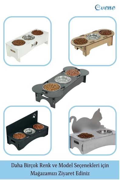 Evene Mama Su Kabı Paslanmaz Çelik Taslı 2'li Ahşap Kedi Ve Köpek Suluk Oval Model - 7