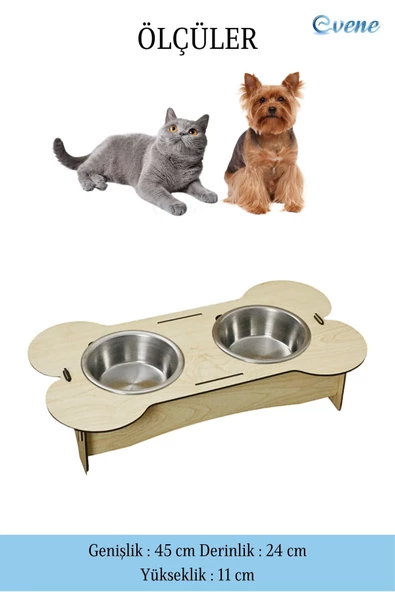 Evene Kedi Mama Kabı Kedi Su Kabı Kedi Mama ve Su Kabı Kedi Yemek Kabı 2 Çelik Kase Model 3 Açık Meşe - Resim 2